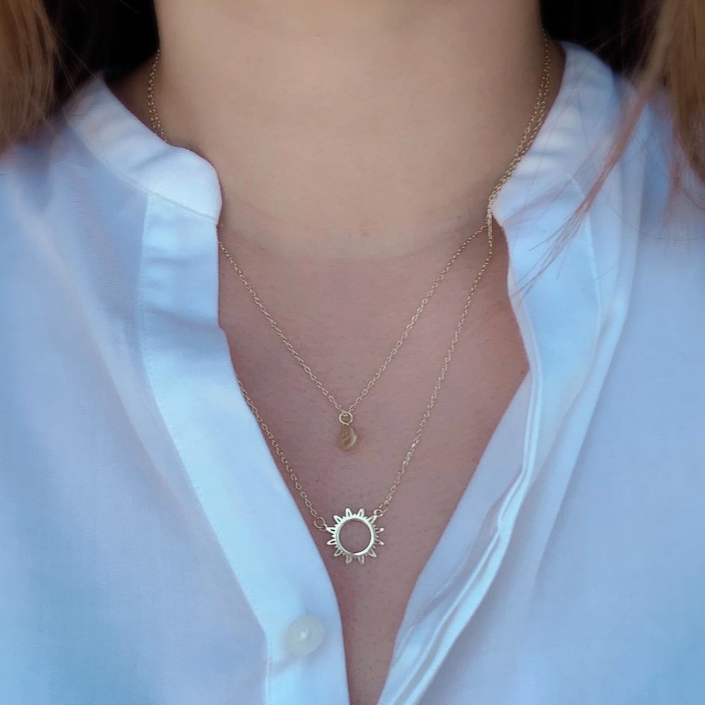 18K Gold Sun and Smiley Face Gold Pendant Necklace